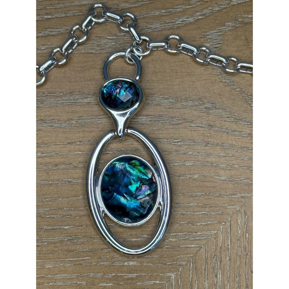 Anne Klein Silver Tone Blue Crystal Pendant Necklace Adjustable New - Picture 5 of 7